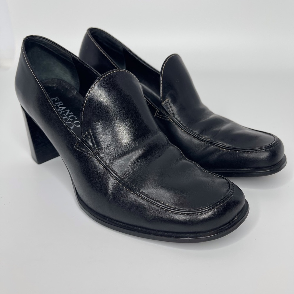 Franco Sarto Classic black leather loafer chunky 2.5” heel size 6